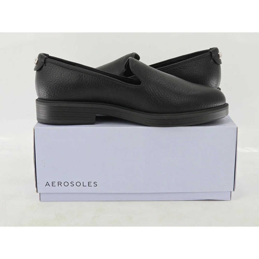 Aerosoles Poisy Fx Tumble Loafers Women 11 Black Slip On Leather Shoes - New